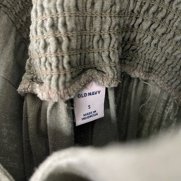 Old Navy Green Linen Wide Leg Square Neck Smocked Jumpsuit (Small) - Picture 4 of 9